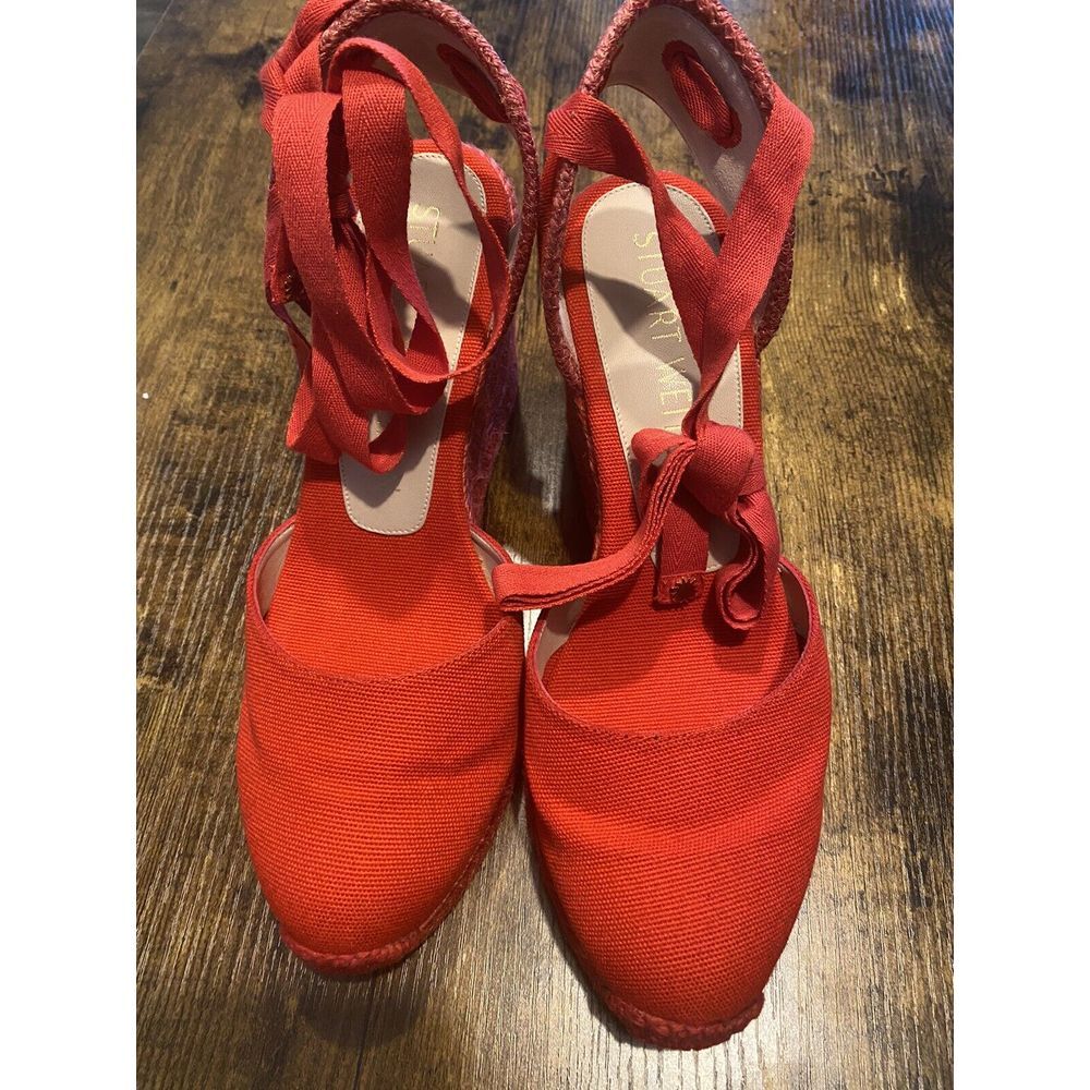 Stuart Weitzman Red Espadrille Wedges, Size 10 - … - image 1